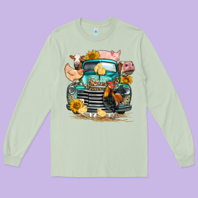 Farm Truck Farm Animals Long Sleeve Tee Designed By Fadigitalartstudio