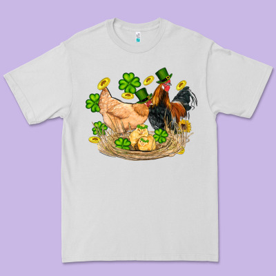 St Patricks Day Farm Chicken Rooster Chick  Shamrock Gold Premium Tee Designed By Artiststas