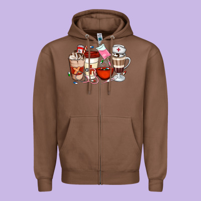 Nurse Coffee Cups Zipper Hoodie Designed By Artiststas