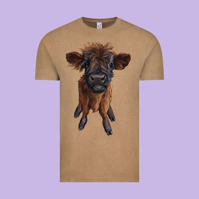 Highland Cow Calf Vintage Tee Designed By Ranaportraitstore