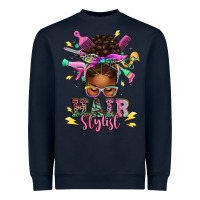 Navy hair stylist afro messy bun Heavyweight Sweatshirt - texasbilliewilder