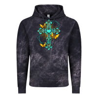 Cloud Black cross with heart shaped gemstone and butterfly Vintage Hoodie - texasbilliewilder