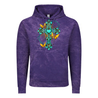 Cloud Purple cross with heart shaped gemstone and butterfly Vintage Hoodie - texasbilliewilder