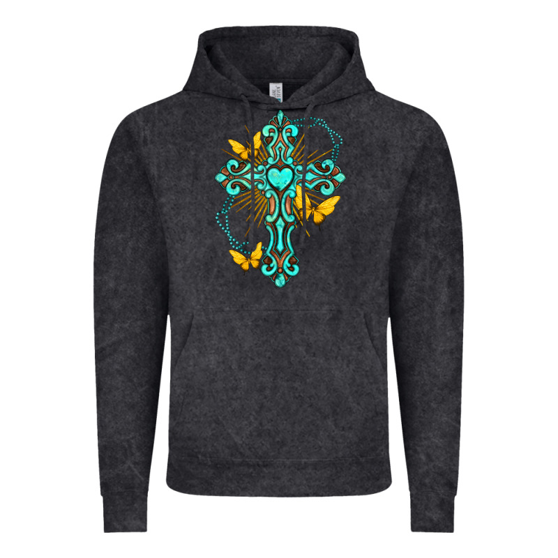 Cross With Heart Shaped Gemstone And Butterfly Vintage Hoodie by texasbilliewilder | Teevron