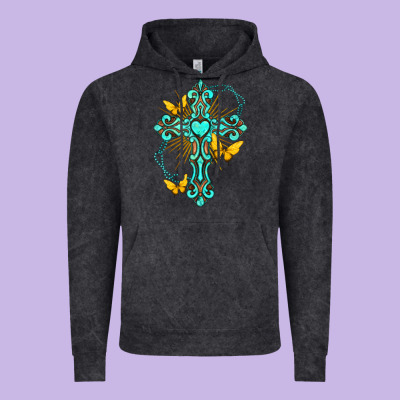 Cross With Heart Shaped Gemstone And Butterfly Vintage Hoodie Designed By Texasbilliewilder