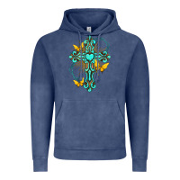 Vintage Denim cross with heart shaped gemstone and butterfly Vintage Hoodie - texasbilliewilder