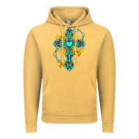 Vintage Mustard cross with heart shaped gemstone and butterfly Vintage Hoodie - texasbilliewilder