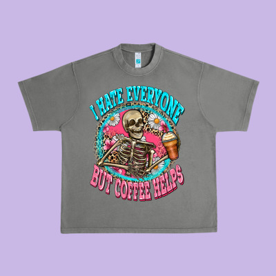 I Hate Everyone But Coffee Helps Urban Heavy Tee Designed By Zillion Design Studio