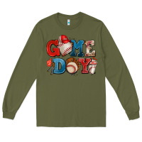Army Green game day baseball Long Sleeve Tee - AdoDesignShop