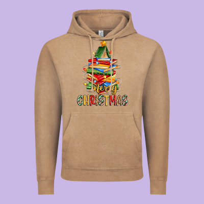 Vintage Hoodie book christmas tree merry christmas