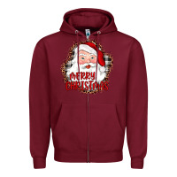 Burgundy merry christmas santa Zipper Hoodie - JahusDesignShop