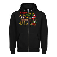 Black North Pole Delivery Santa Sleigh Zipper Hoodie - Artiststas
