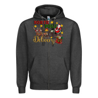 Charcoal Heather North Pole Delivery Santa Sleigh Zipper Hoodie - Artiststas