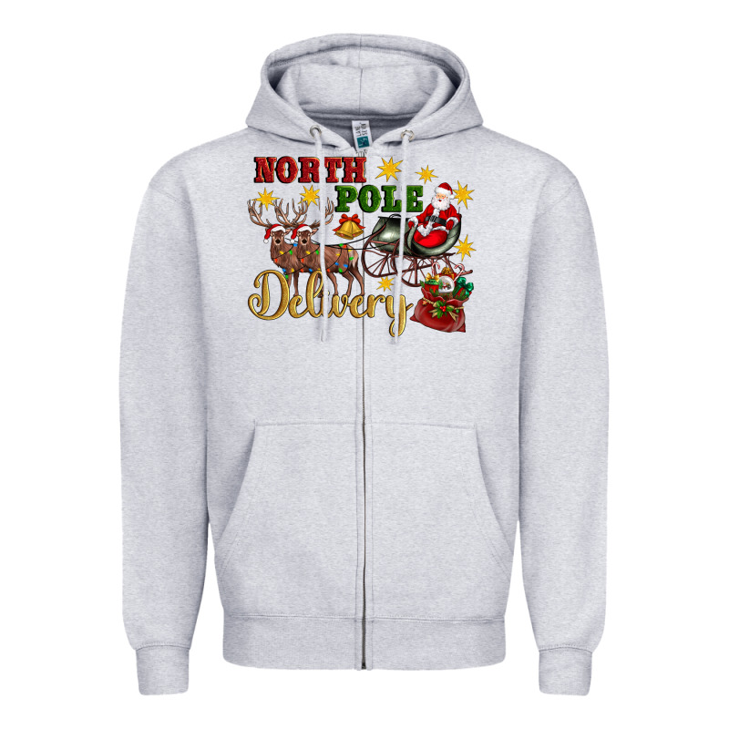 North Pole Delivery Santa Sleigh Zipper Hoodie by Artiststas | Teevron