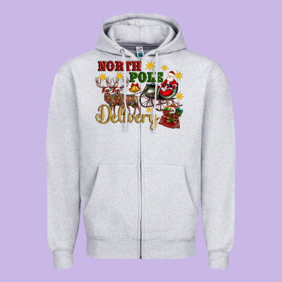 North Pole Delivery Santa Sleigh Zipper Hoodie Designed By Artiststas