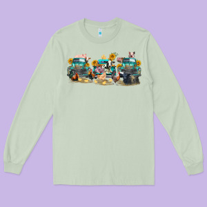 Western Farm Trucks Farm Animals Long Sleeve Tee Designed By Fadigitalartstudio