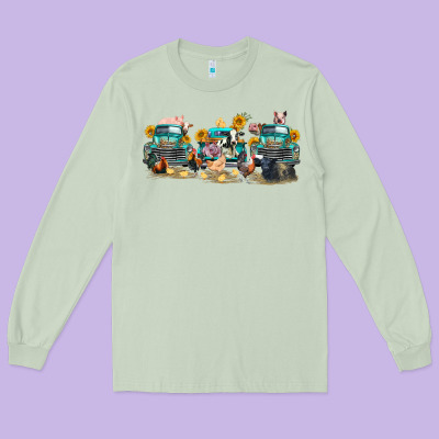Western Farm Trucks Farm Animals Long Sleeve Tee Designed By Fadigitalartstudio