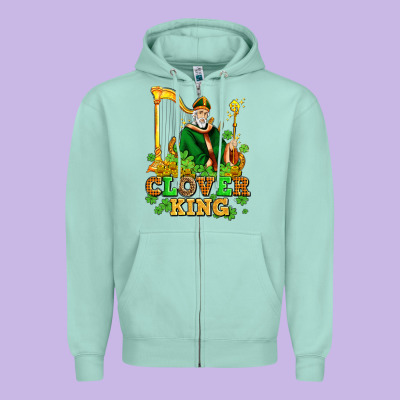 St Patricks Clover King  With Shamrocks Zipper Hoodie Designed By Adodesignshop