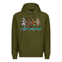 Army Green Happy Holidays Trees Premium Hoodie - MaliasSmallBusiness