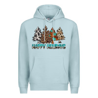 Blue Mist Happy Holidays Trees Premium Hoodie - MaliasSmallBusiness