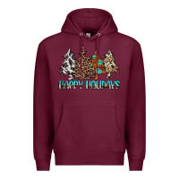 Burgundy Happy Holidays Trees Premium Hoodie - MaliasSmallBusiness