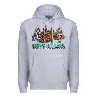Heather Grey Happy Holidays Trees Premium Hoodie - MaliasSmallBusiness