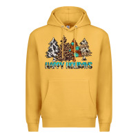 Mustard Happy Holidays Trees Premium Hoodie - MaliasSmallBusiness