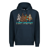 Navy Happy Holidays Trees Premium Hoodie - MaliasSmallBusiness