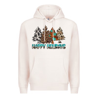 Pale Pink Happy Holidays Trees Premium Hoodie - MaliasSmallBusiness