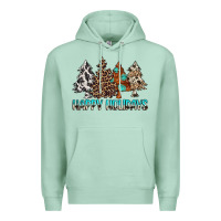 Seafoam Happy Holidays Trees Premium Hoodie - MaliasSmallBusiness