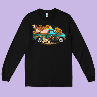 Western Farm Truck Farm Animals Long Sleeve Tee Designed By Fadigitalartstudio