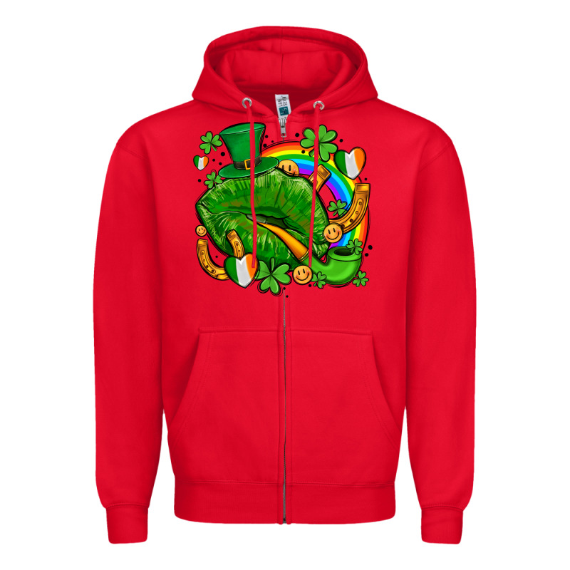 St Patricks Lips With Horseshoe Rainbow And Shamrocks Zipper Hoodie by AdoDesignShop | Teevron