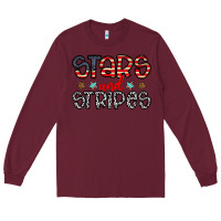 Burgundy stars and stripes Long Sleeve Tee - CowhideDigitalArt