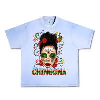 Grape Ice Mexicana Skull Girl Messy Bun Urban Heavy Tee - texasbilliewilder