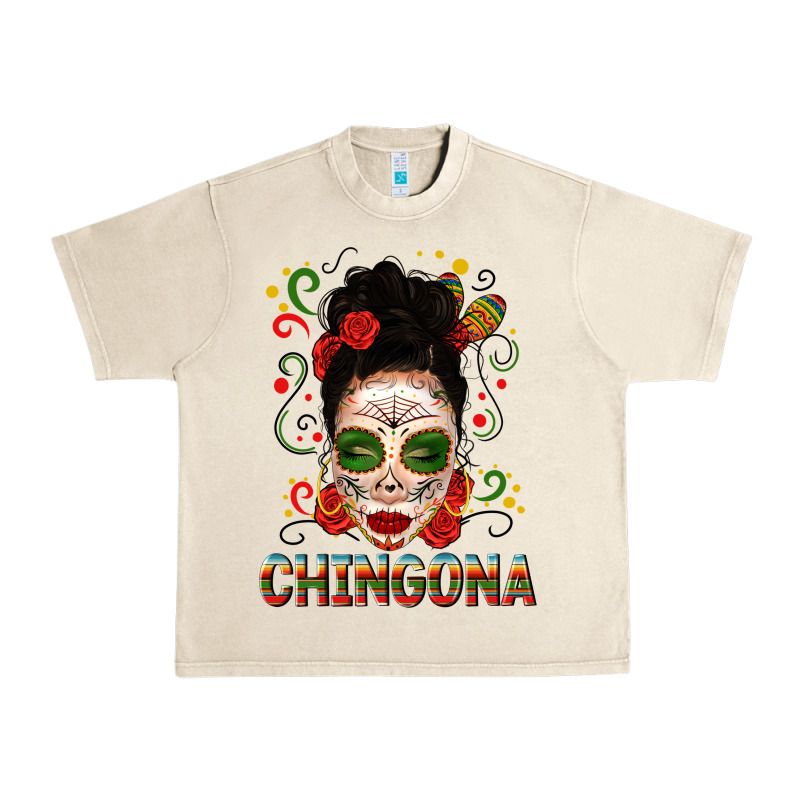 Mexicana Skull Girl Messy Bun Urban Heavy Tee by texasbilliewilder | Teevron