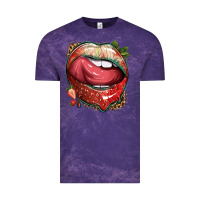 Cloud Purple strawberry lips with leopard Vintage Tee - texasbilliewilder