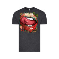 Vintage Black strawberry lips with leopard Vintage Tee - texasbilliewilder
