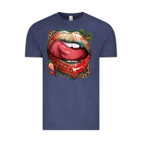 Vintage Denim strawberry lips with leopard Vintage Tee - texasbilliewilder
