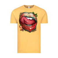 Vintage Mustard strawberry lips with leopard Vintage Tee - texasbilliewilder