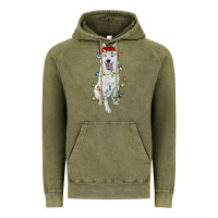 Vintage Olive Christmas White Shepherd With Christmas Lights Vintage Hoodie - RanaPortraitStore