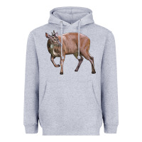Heather Grey Red Brocket Buck Deer Heavyweight Hoodie - LillyAllenDesigns