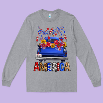 Western Fourth Of July America Truck Long Sleeve Tee Designed By Fadigitalartstudio