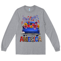 Heather Grey western fourth of july america truck Long Sleeve Tee - FaDigitalArtStudio