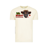 Merry Christmas Highland Calf With Candy Cane Vintage Tee | Teevron