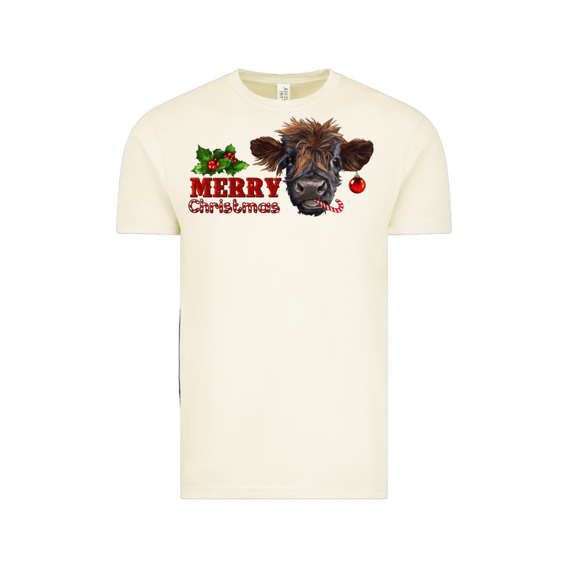 Merry Christmas Highland Calf With Candy Cane Vintage Tee by RanaPortraitStore | Teevron
