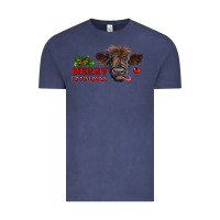 Vintage Denim merry christmas highland calf with candy cane Vintage Tee - RanaPortraitStore