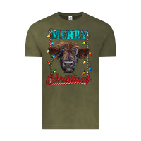 Vintage Olive merry christmas highland calf baby cow Vintage Tee - RanaPortraitStore