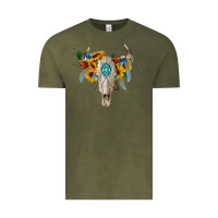 Vintage Olive boho bull skull Vintage Tee - BarkalooDesign