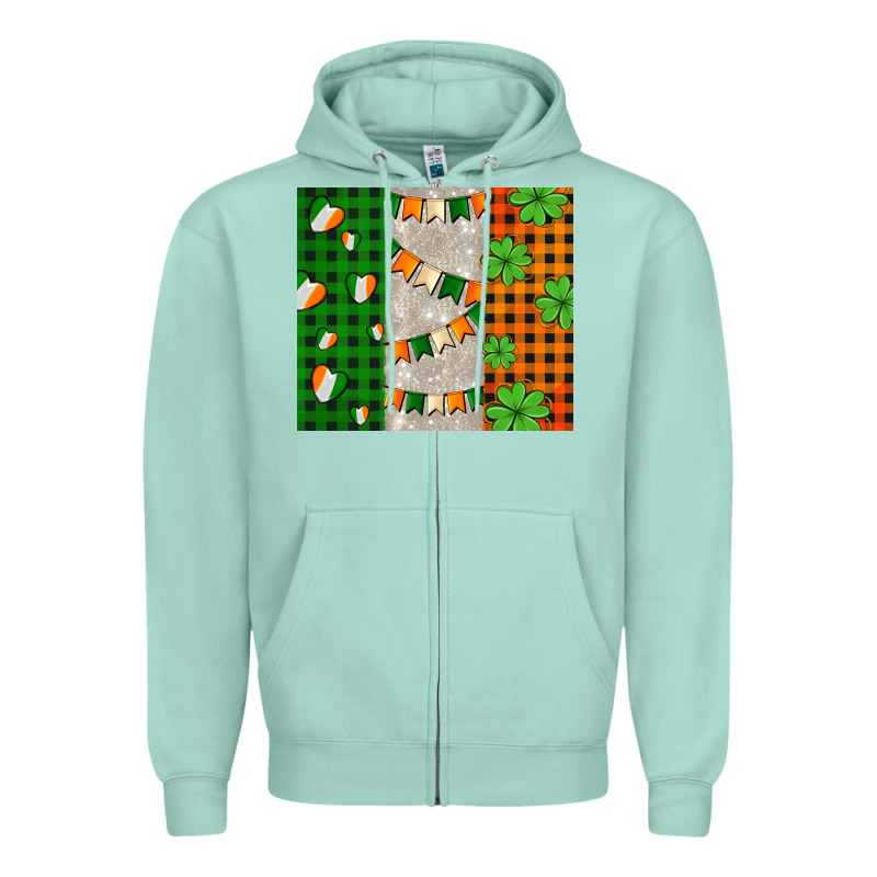 Irish Flag With Shamrocks And Heart Zipper Hoodie by AdoDesignShop | Teevron