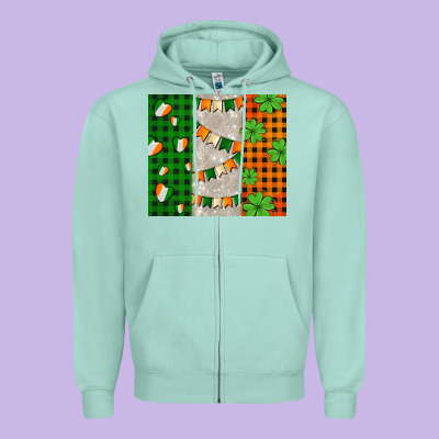 Irish Flag With Shamrocks And Heart Zipper Hoodie Designed By Adodesignshop